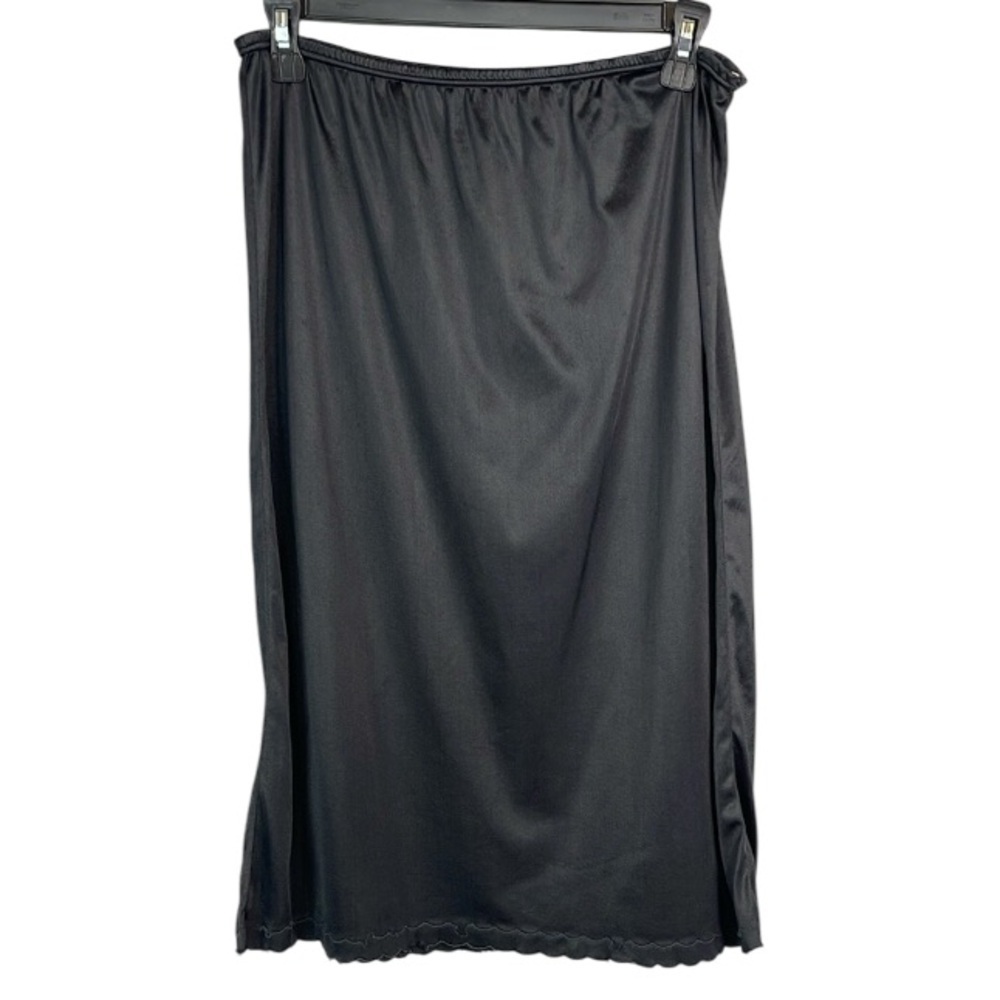 VINTAGE 80s Satin Slip Black Midi Knee Length Size M